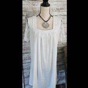 Women's Casual Dress White Lace Patchwork Dress Lace Sleeves Square Neck NWT